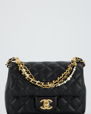 Chanel Black Pearl Twist Mini Square Single Flap Bag In Lambskin Leather With Gold Hardware