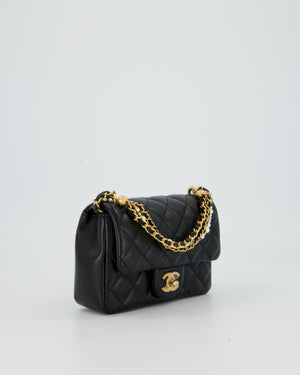 Chanel Black Pearl Twist Mini Square Single Flap Bag In Lambskin Leather With Gold Hardware
