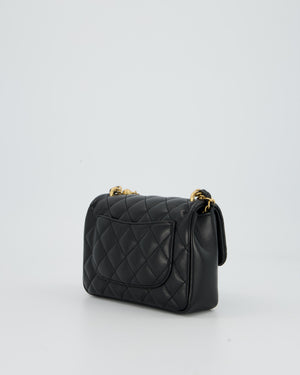 Chanel Black Pearl Twist Mini Square Single Flap Bag In Lambskin Leather With Gold Hardware
