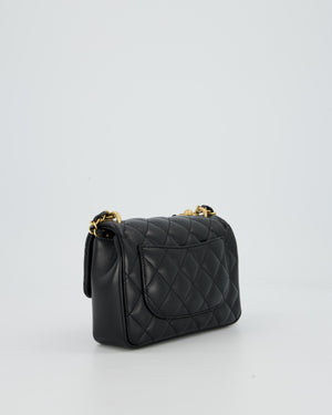 Chanel Black Pearl Twist Mini Square Single Flap Bag In Lambskin Leather With Gold Hardware