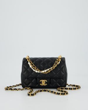 Chanel Black Pearl Twist Mini Square Single Flap Bag In Lambskin Leather With Gold Hardware