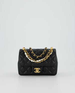 Chanel Black Pearl Twist Mini Square Single Flap Bag In Lambskin Leather With Gold Hardware