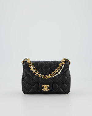 Chanel Black Pearl Twist Mini Square Single Flap Bag In Lambskin Leather With Gold Hardware
