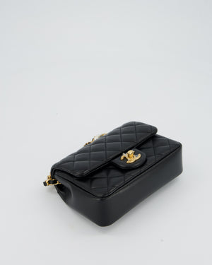 Chanel Black Pearl Twist Mini Square Single Flap Bag In Lambskin Leather With Gold Hardware