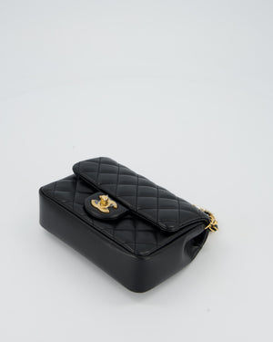 Chanel Black Pearl Twist Mini Square Single Flap Bag In Lambskin Leather With Gold Hardware