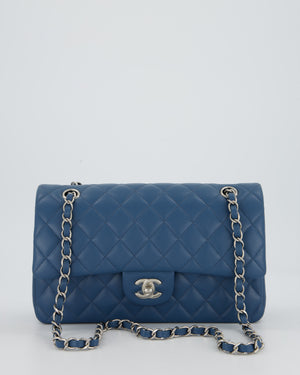 Chanel Dusty Blue Medium Classic Double Flap Bag in Lambskin Leather with Silver Hardware