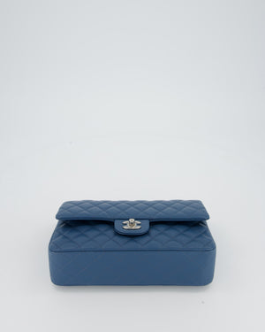 Chanel Dusty Blue Medium Classic Double Flap Bag in Lambskin Leather with Silver Hardware