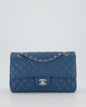 Chanel Dusty Blue Medium Classic Double Flap Bag in Lambskin Leather with Silver Hardware