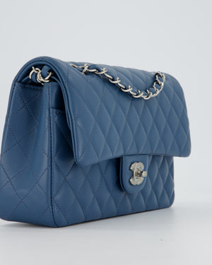 Chanel Dusty Blue Medium Classic Double Flap Bag in Lambskin Leather with Silver Hardware