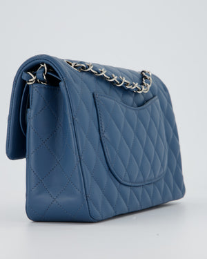 Chanel Dusty Blue Medium Classic Double Flap Bag in Lambskin Leather with Silver Hardware