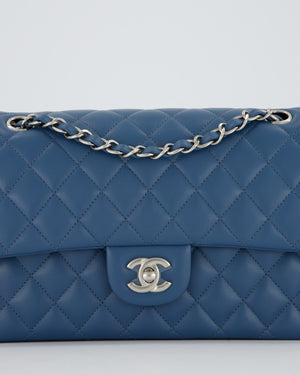Chanel Dusty Blue Medium Classic Double Flap Bag in Lambskin Leather with Silver Hardware