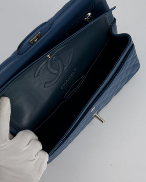 Chanel Dusty Blue Medium Classic Double Flap Bag in Lambskin Leather with Silver Hardware