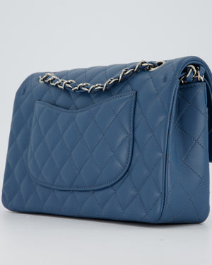 Chanel Dusty Blue Medium Classic Double Flap Bag in Lambskin Leather with Silver Hardware