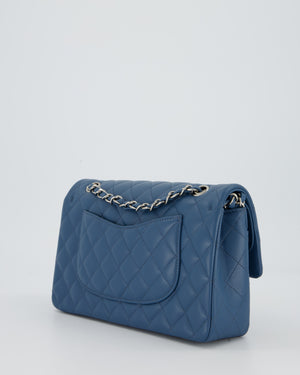 Chanel Dusty Blue Medium Classic Double Flap Bag in Lambskin Leather with Silver Hardware