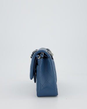 Chanel Dusty Blue Medium Classic Double Flap Bag in Lambskin Leather with Silver Hardware