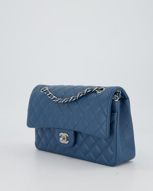 Chanel Dusty Blue Medium Classic Double Flap Bag in Lambskin Leather with Silver Hardware