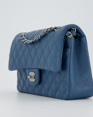 Chanel Dusty Blue Medium Classic Double Flap Bag in Lambskin Leather with Silver Hardware