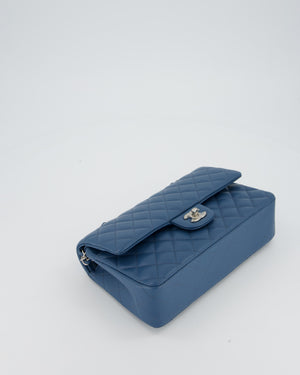 Chanel Dusty Blue Medium Classic Double Flap Bag in Lambskin Leather with Silver Hardware
