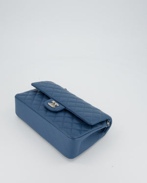 Chanel Dusty Blue Medium Classic Double Flap Bag in Lambskin Leather with Silver Hardware