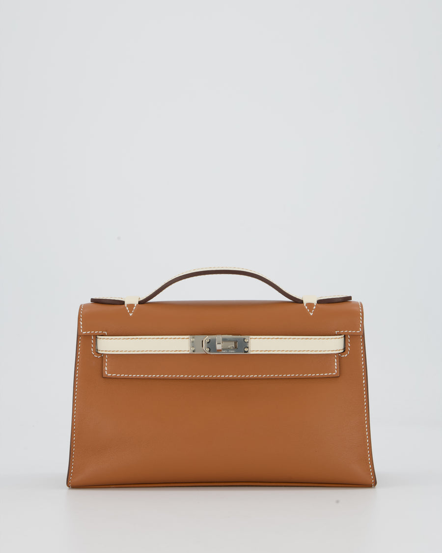 Hermès HSS Kelly Pochette Bag in Gold and Nata Verso Swift Leather with Palladium Hardware