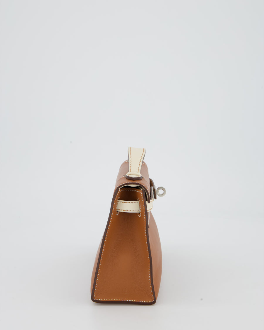 Hermès HSS Kelly Pochette Bag in Gold and Nata Verso Swift Leather with Palladium Hardware