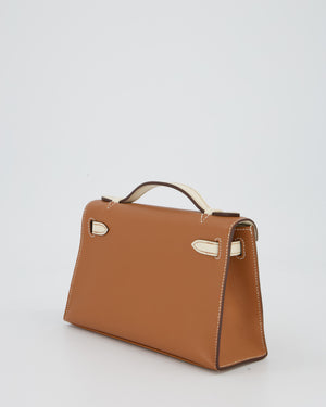 Hermès HSS Kelly Pochette Bag in Gold and Nata Verso Swift Leather with Palladium Hardware