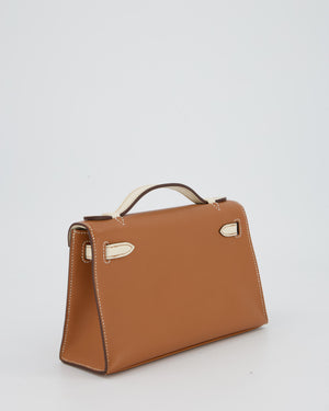 Hermès HSS Kelly Pochette Bag in Gold and Nata Verso Swift Leather with Palladium Hardware