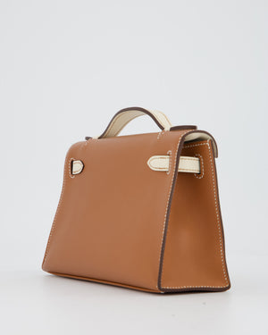 Hermès HSS Kelly Pochette Bag in Gold and Nata Verso Swift Leather with Palladium Hardware