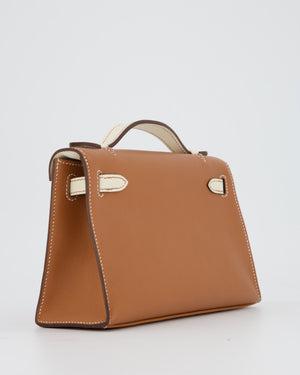 Hermès HSS Kelly Pochette Bag in Gold and Nata Verso Swift Leather with Palladium Hardware