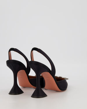 Amina Muaddi Begum Slingback Pumps in Black Satin with Crystal Embellishment Size EU 39.5