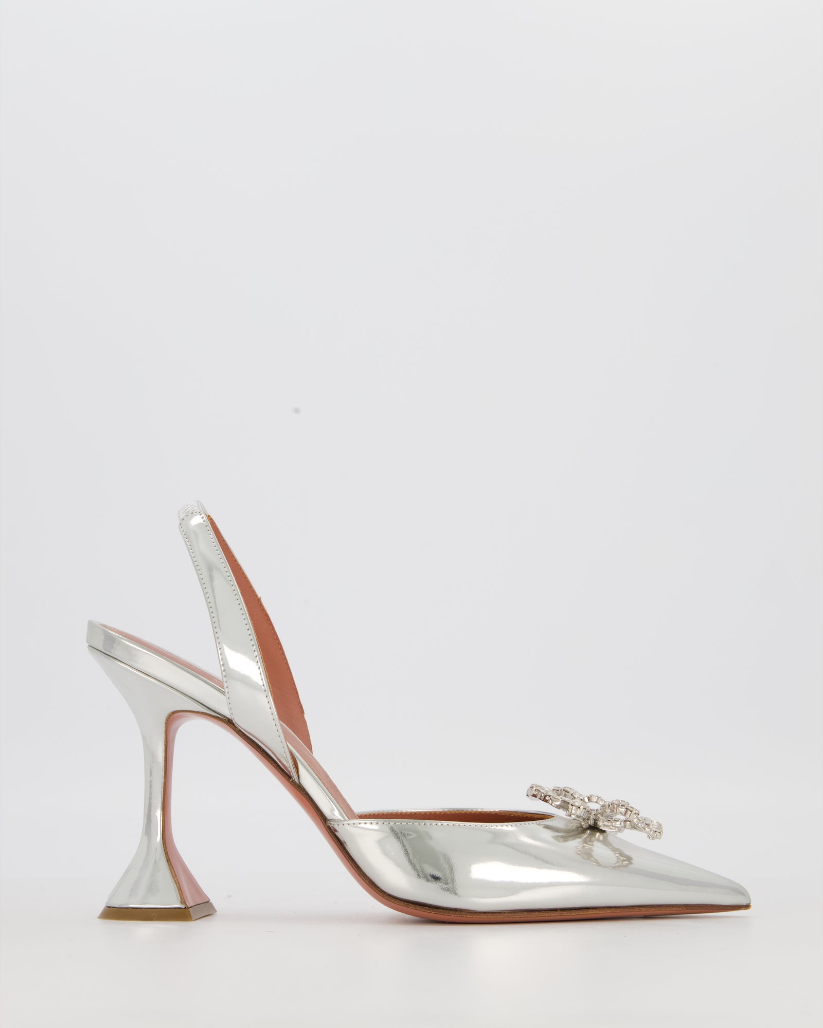 Amina Muaddi Silver Rosie Crystal Bow Slingback Pumps Size EU 40