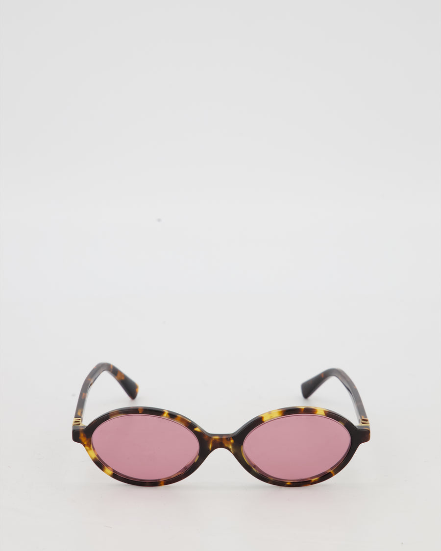 Miu Miu Tortoise Print Regard Oval Sunglasses SMU04Z with Pink Lenses