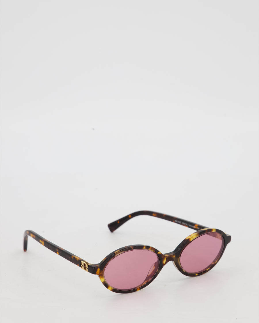 Miu Miu Tortoise Print Regard Oval Sunglasses SMU04Z with Pink Lenses