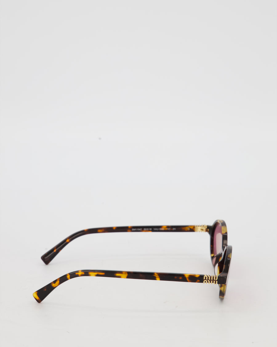 Miu Miu Tortoise Print Regard Oval Sunglasses SMU04Z with Pink Lenses