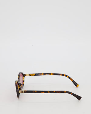Miu Miu Tortoise Print Regard Oval Sunglasses SMU04Z with Pink Lenses