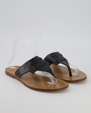 Celine Black Leather Thong Sandals with Triomphe Logo Detail Size EU 39