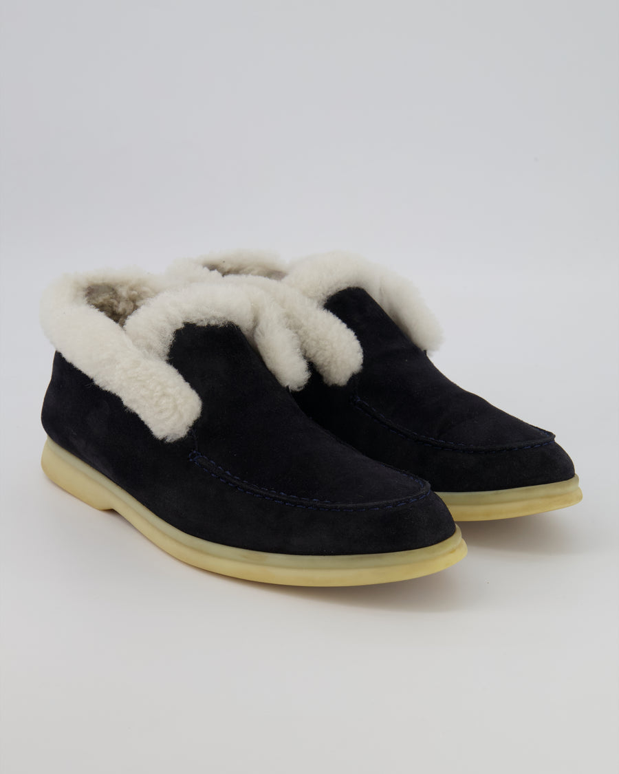 Loro Piana Navy Blue Chukka Open Walk Ankle Boots in Suede with Sheep Lining Size EU 39 RRP £2,155