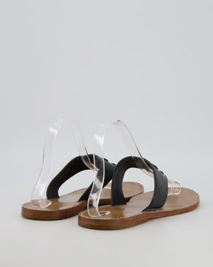Celine Black Leather Thong Sandals with Triomphe Logo Detail Size EU 39