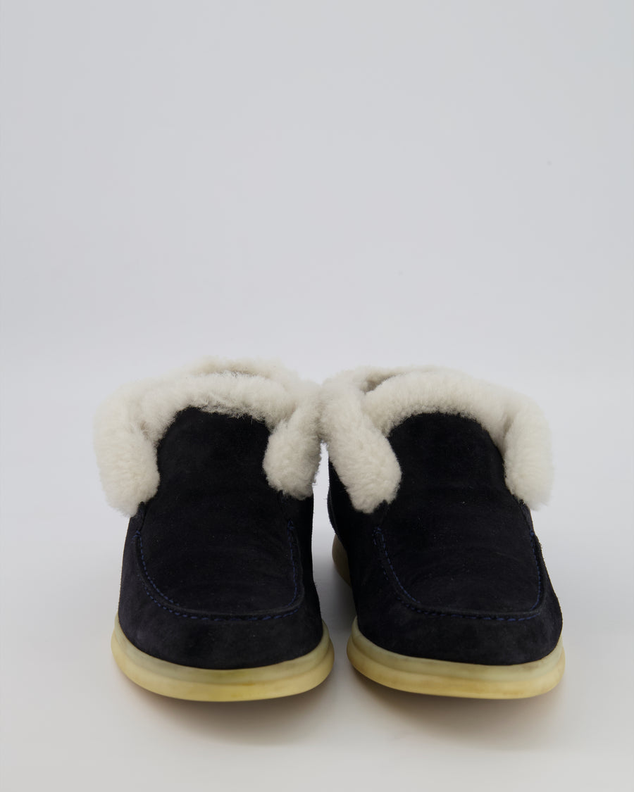 Loro Piana Navy Blue Chukka Open Walk Ankle Boots in Suede with Sheep Lining Size EU 39 RRP £2,155