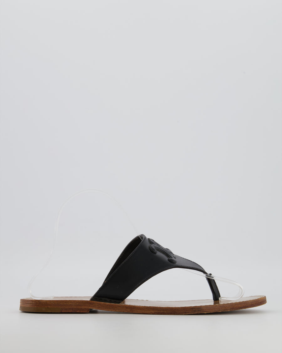 Celine Black Leather Thong Sandals with Triomphe Logo Detail Size EU 39