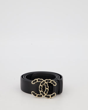 Chanel Black Leather Belt with Champagne Gold CC Chain Logo Buckle Size 85cm