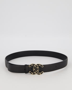 Chanel Black Leather Belt with Champagne Gold CC Chain Logo Buckle Size 85cm