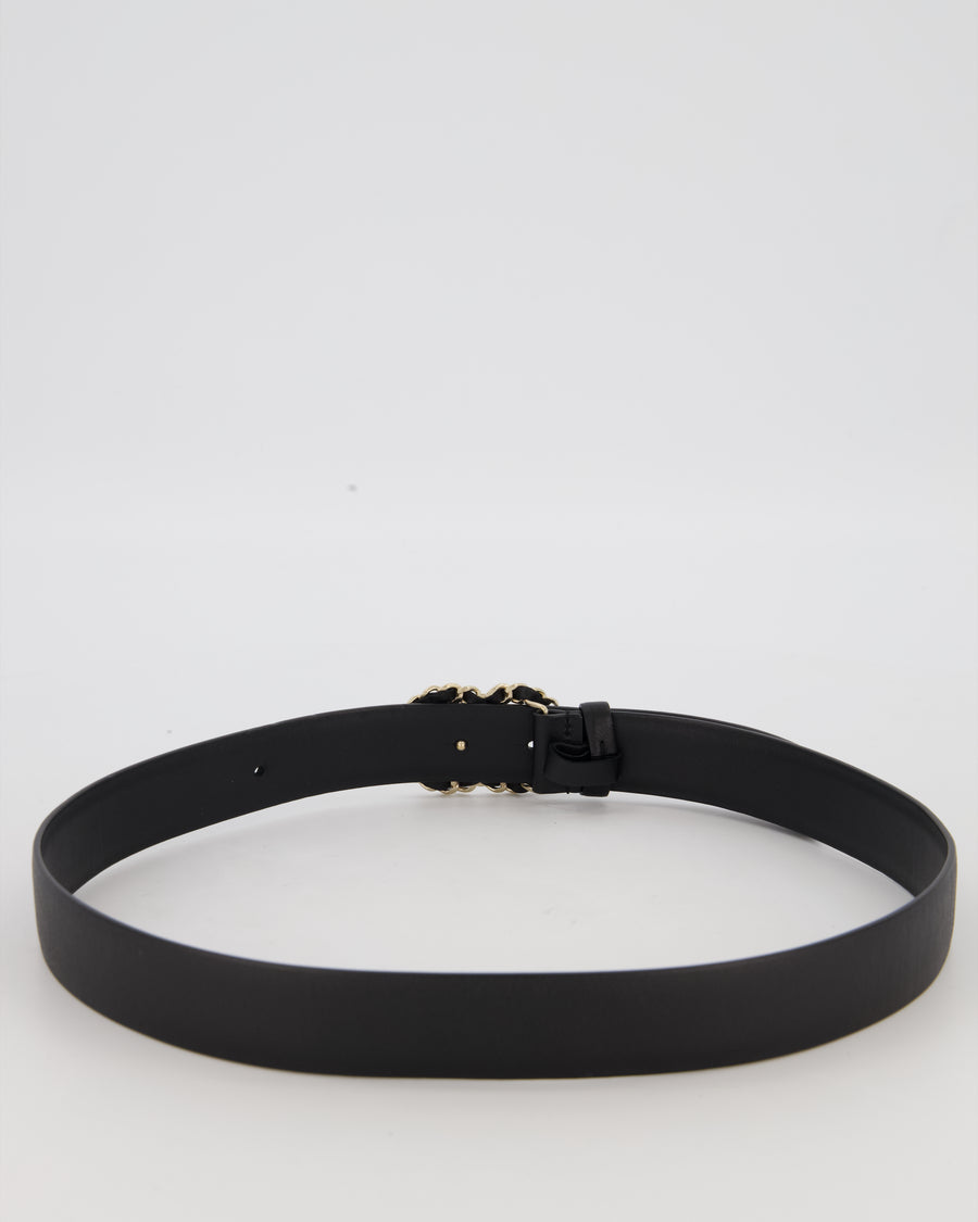 Chanel Black Leather Belt with Champagne Gold CC Chain Logo Buckle Size 85cm