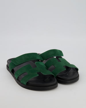 Hermès Chypre Sandals in Green Suede Goatskin Leather Size EU 39
