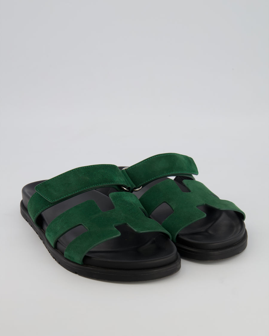 Hermès Chypre Sandals in Green Suede Goatskin Leather Size EU 39