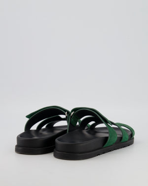 Hermès Chypre Sandals in Green Suede Goatskin Leather Size EU 39