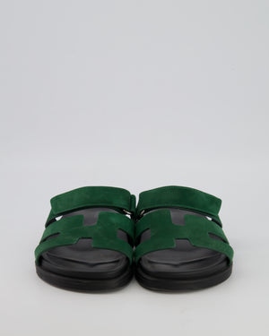 Hermès Chypre Sandals in Green Suede Goatskin Leather Size EU 39
