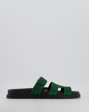 Hermès Chypre Sandals in Green Suede Goatskin Leather Size EU 39