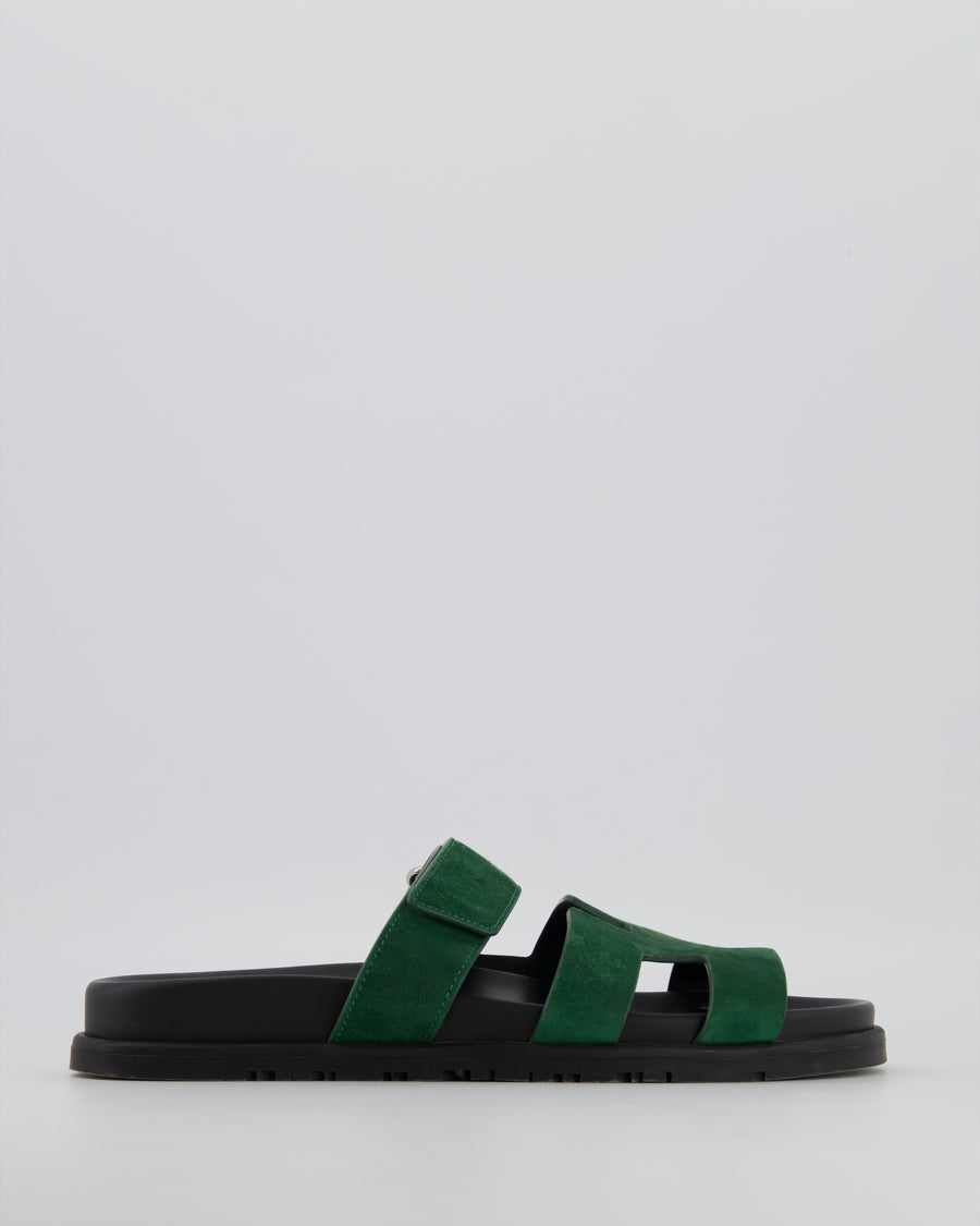 Hermès Chypre Sandals in Green Suede Goatskin Leather Size EU 39