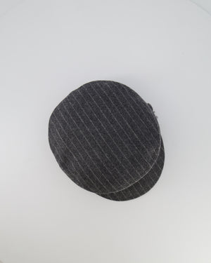 Chanel Paris-Hamburg Metiers d'Art Grey Wool Pinstripe Newsboy Hat with Tweed Band and Grey CC Logo Detail Size M